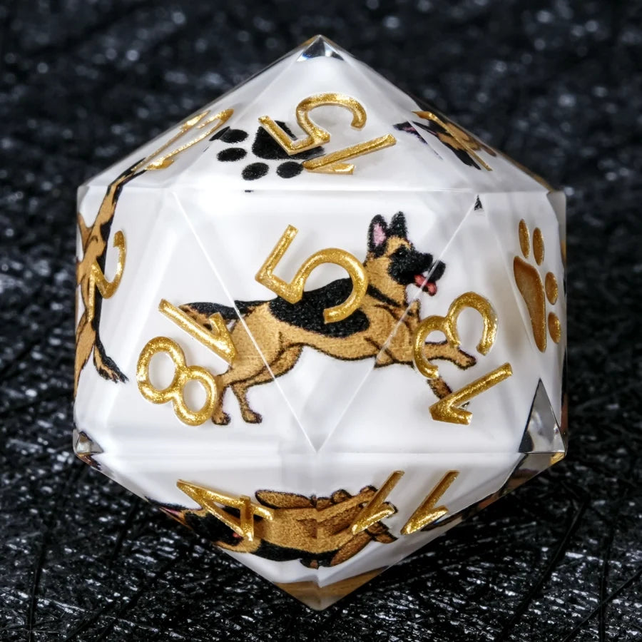 Star Resin DND Dice Set – German Shepherd – Kickstarter Dice – Sharp-Edged White Resin German Shepherd DND D20 Dice