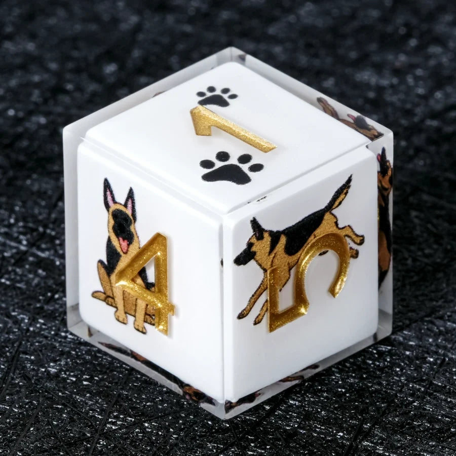Star Resin DND Dice Set – German Shepherd – Kickstarter Dice – Handcrafted Sharp-Edged White Resin German Shepherd DND