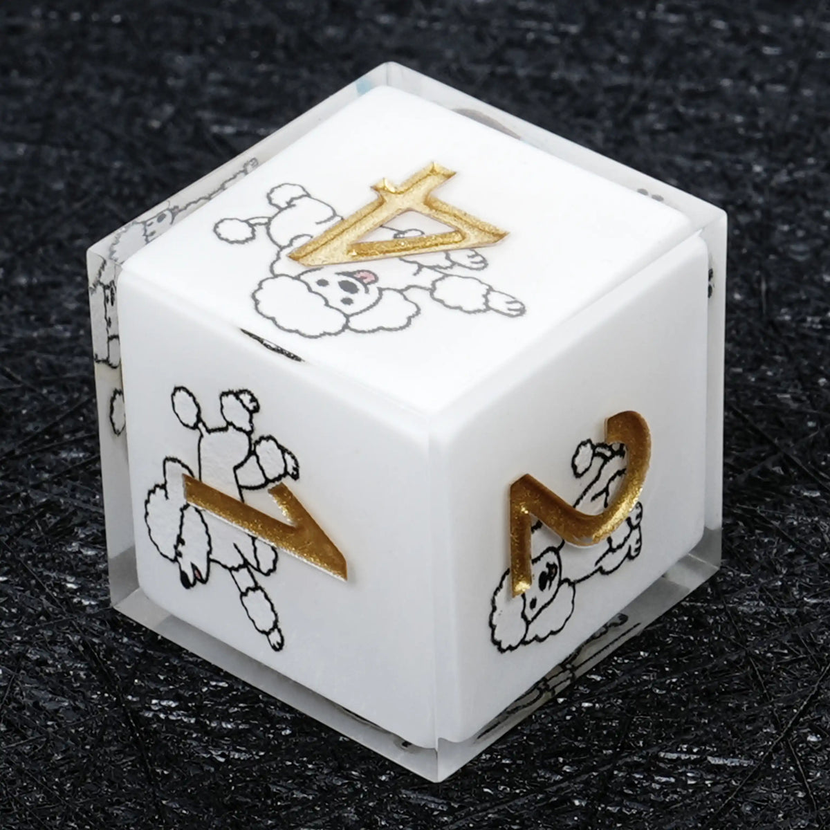 Star Resin DND Dice Set – Legends Poodle – Kickstarter Dice – Sharp-Edged White Resin Poodle DND D6 Dice with Gold