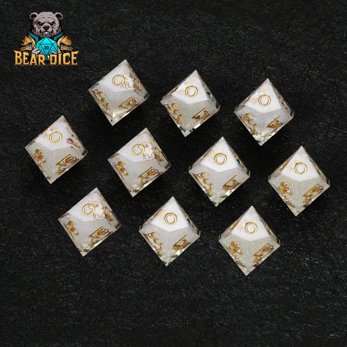 Shiba Inu Resin D10 Dice – Glitter