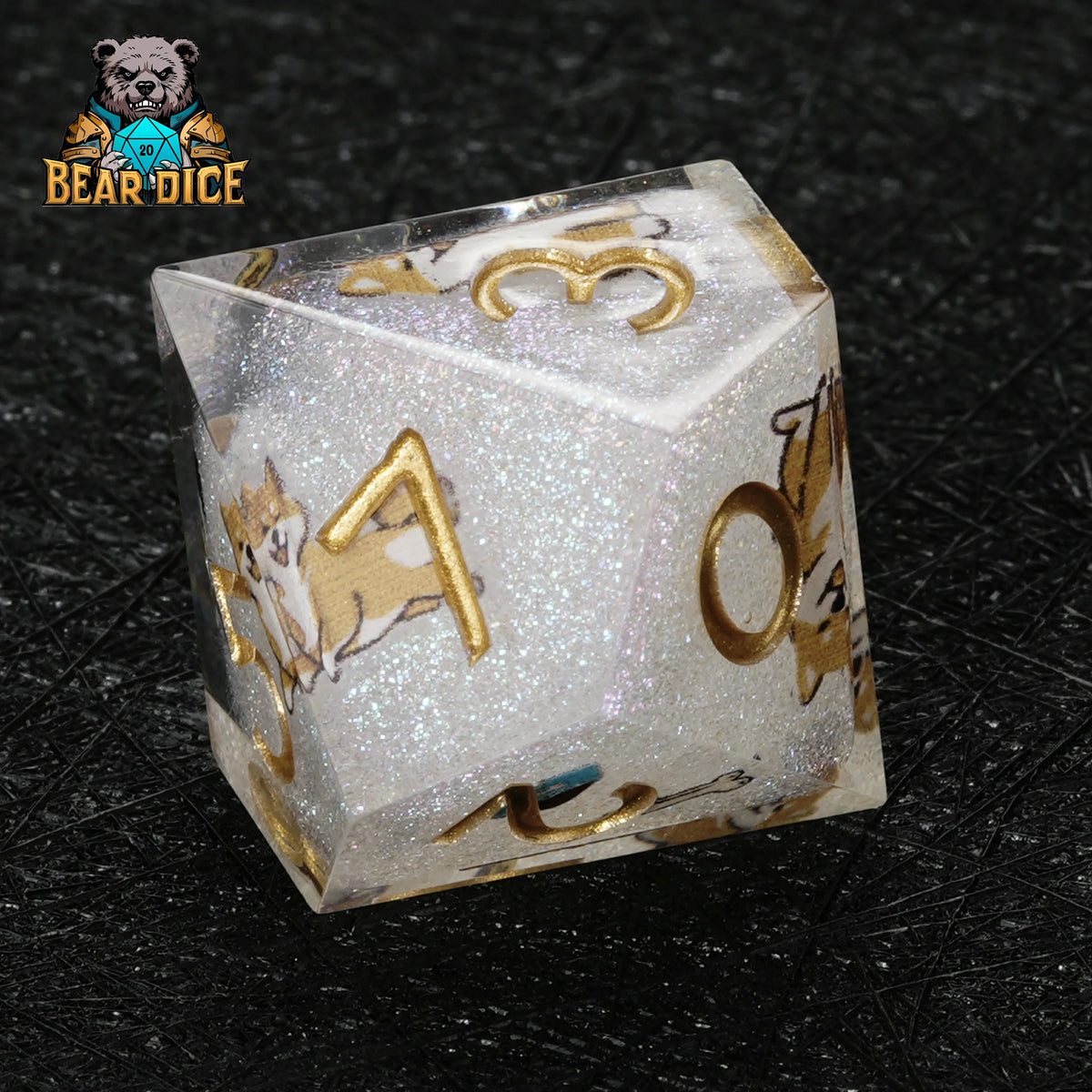 Shiba Inu Resin D10 Dice – Glitter – alternate product view