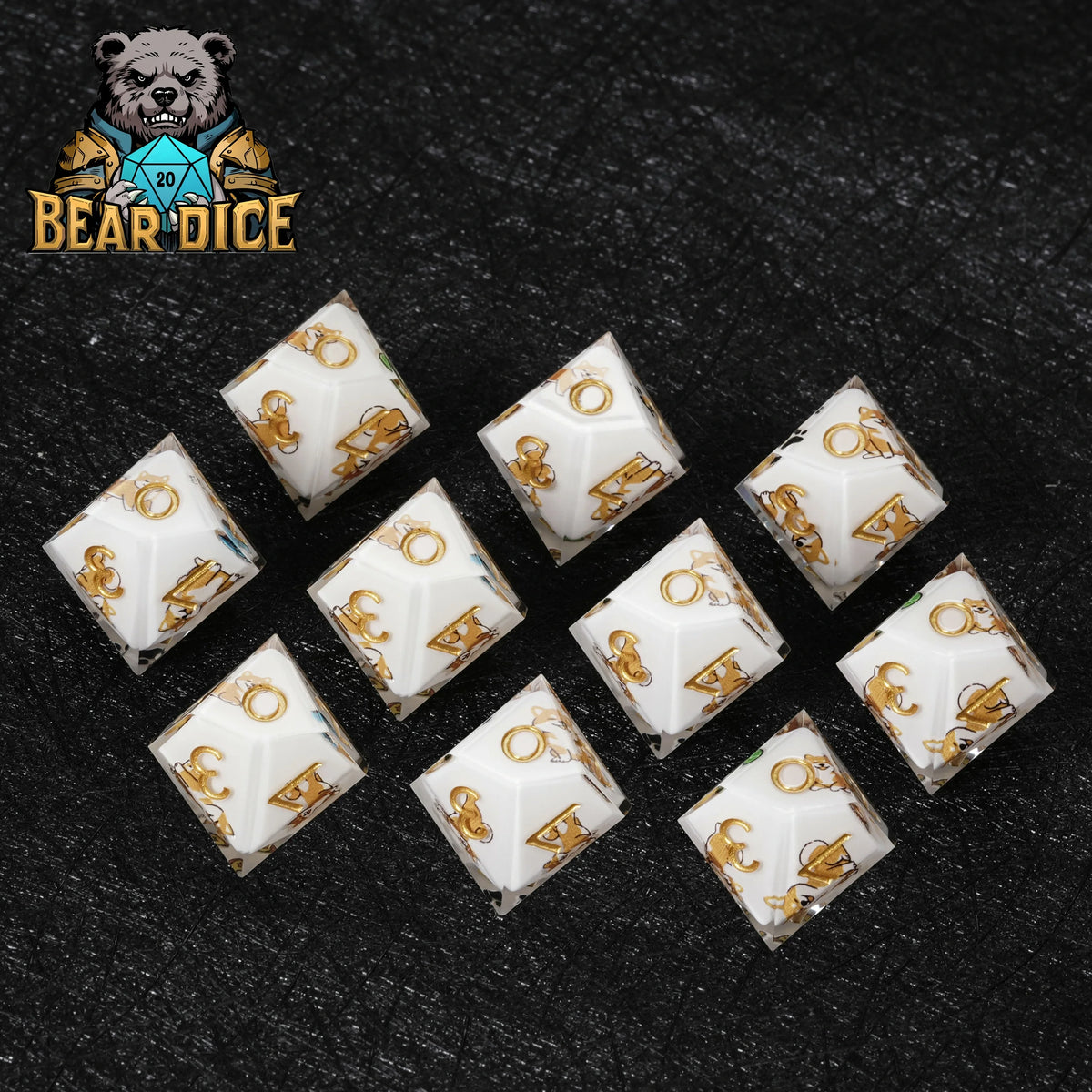 Shiba Inu Resin D10 Dice Set