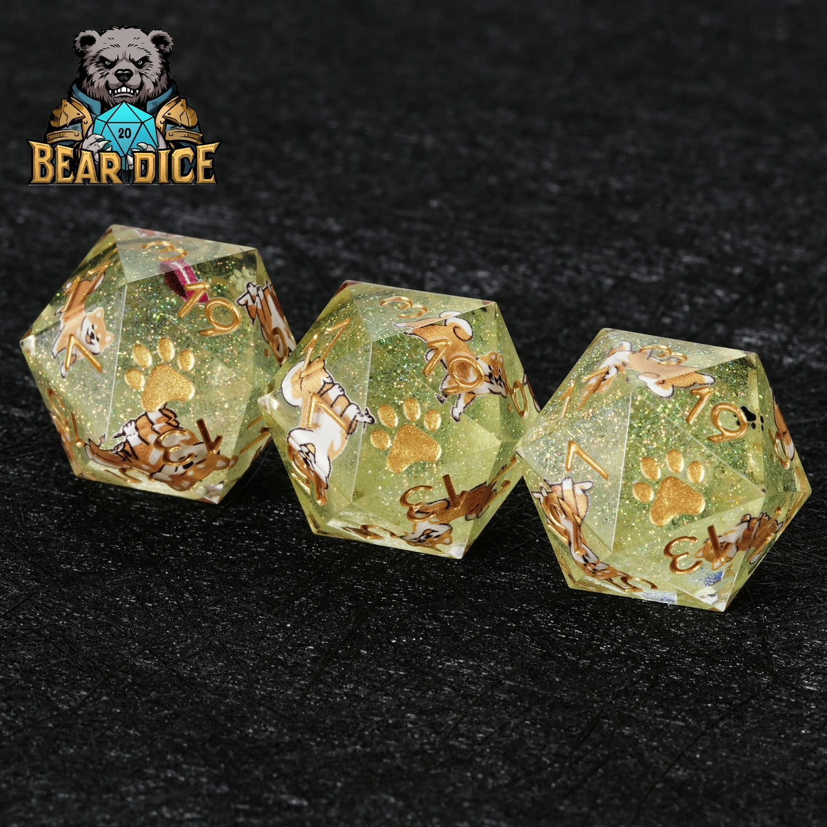 Shiba Inu Resin D20 Dice Set – Glitter