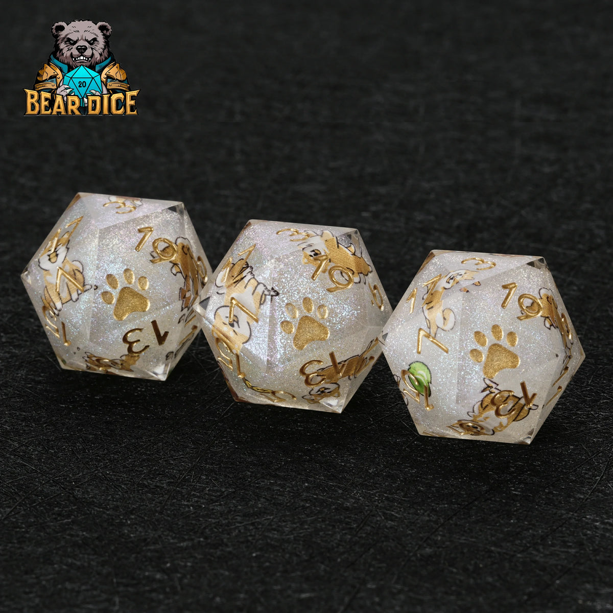 Shiba Inu Resin D20 Die – Glitter – alternate product view