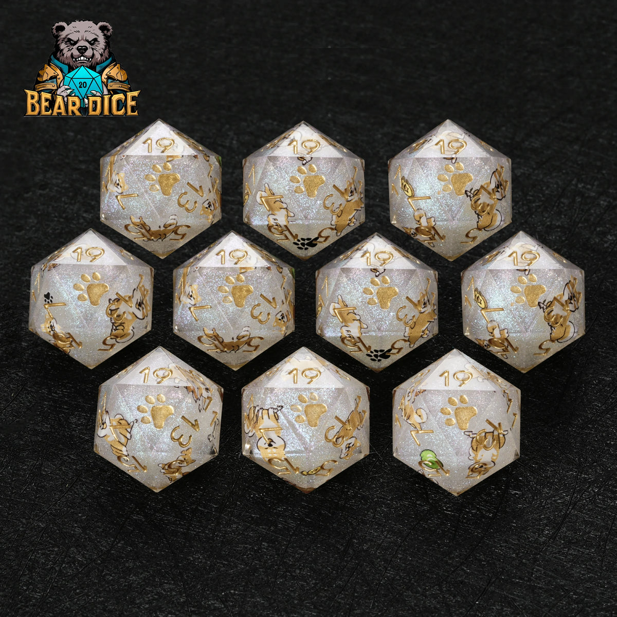 Shiba Inu Resin D20 Die – Glitter