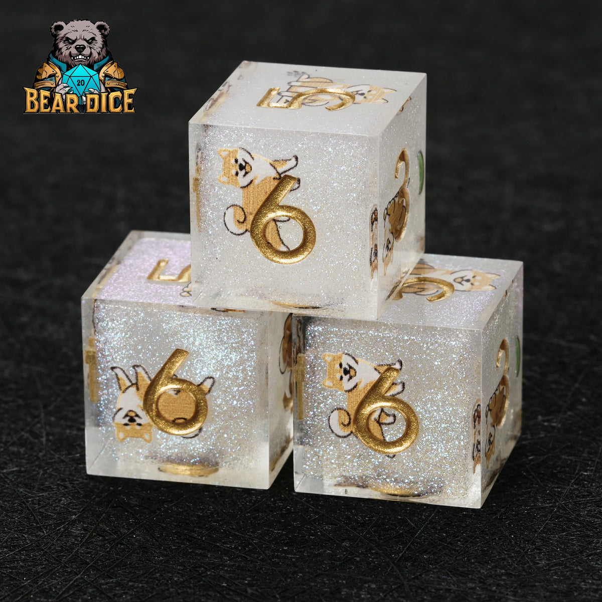 Shiba Inu Resin D6 Dice Set – Glitter