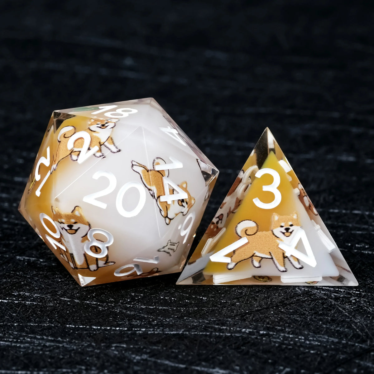 Shiba Inu Resin DND Dice Set – Gold Numbers – alternate product view