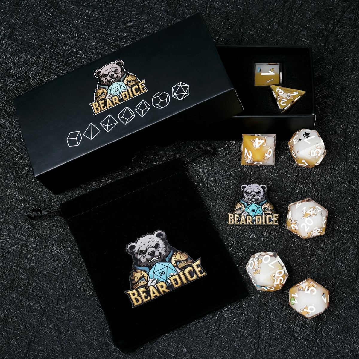 Shiba Inu Resin DND Dice Set – Gold Numbers – alternate product view