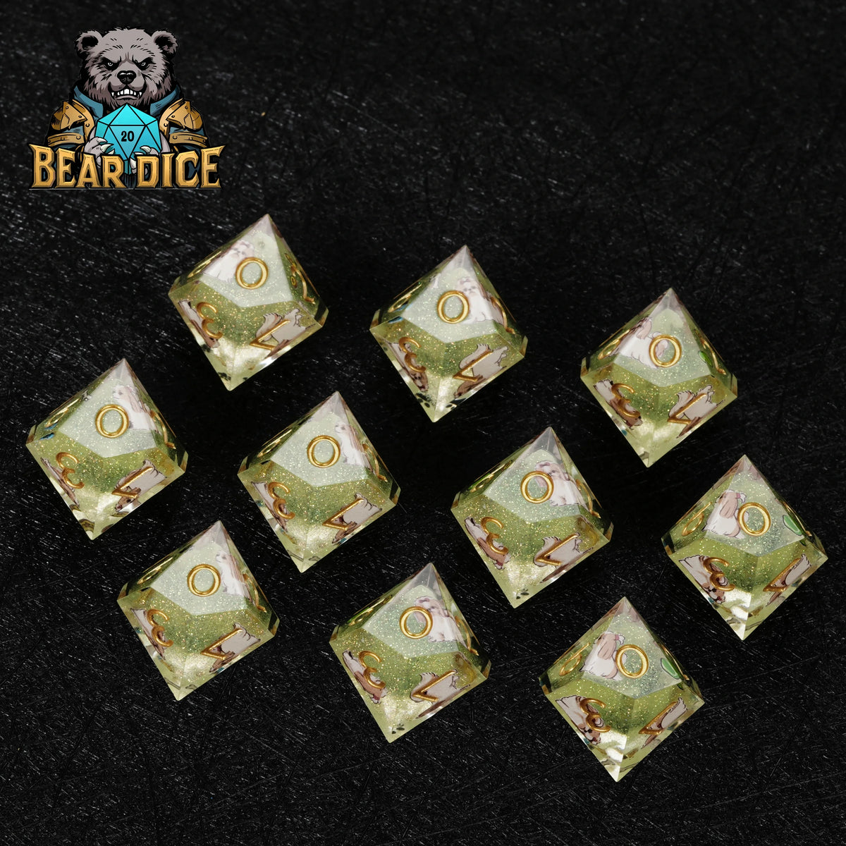 Shih Tzu Resin D10 Dice – Glitter