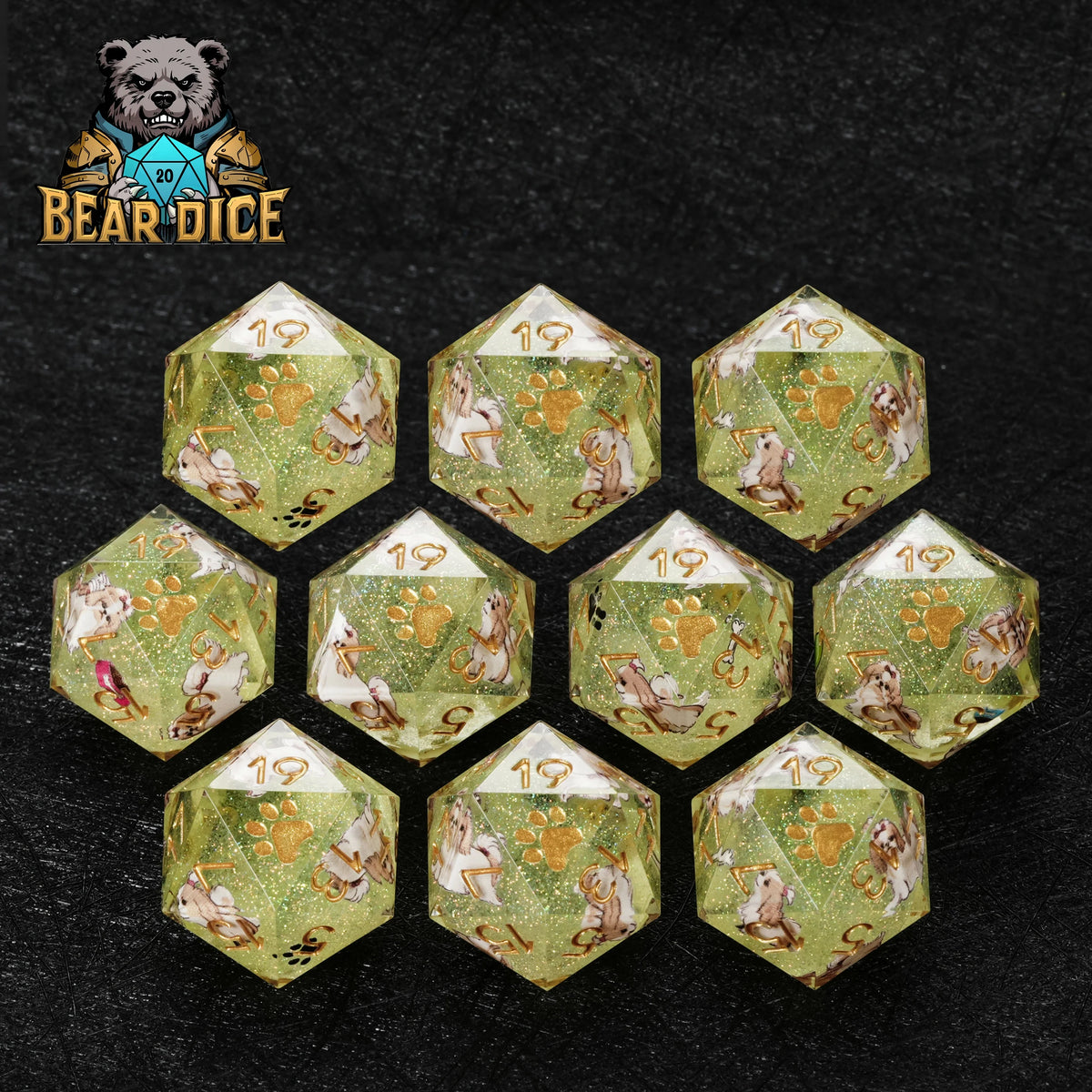 Shih Tzu Resin D20 Dice Set – Glitter