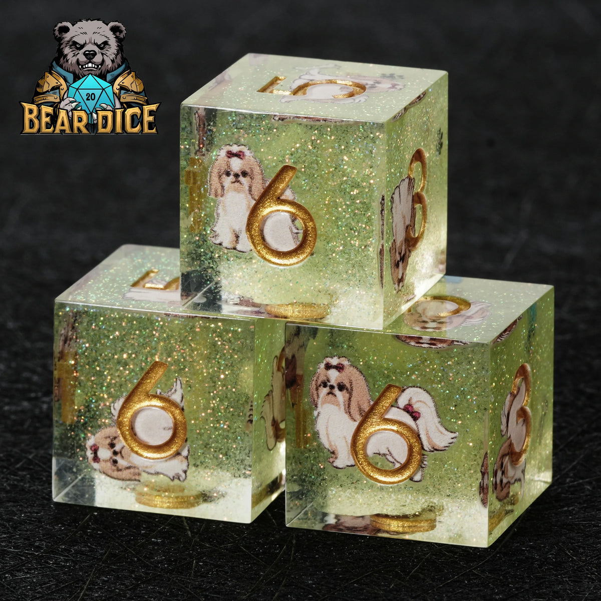 Shih Tzu Resin D6 Dice Set – Glitter