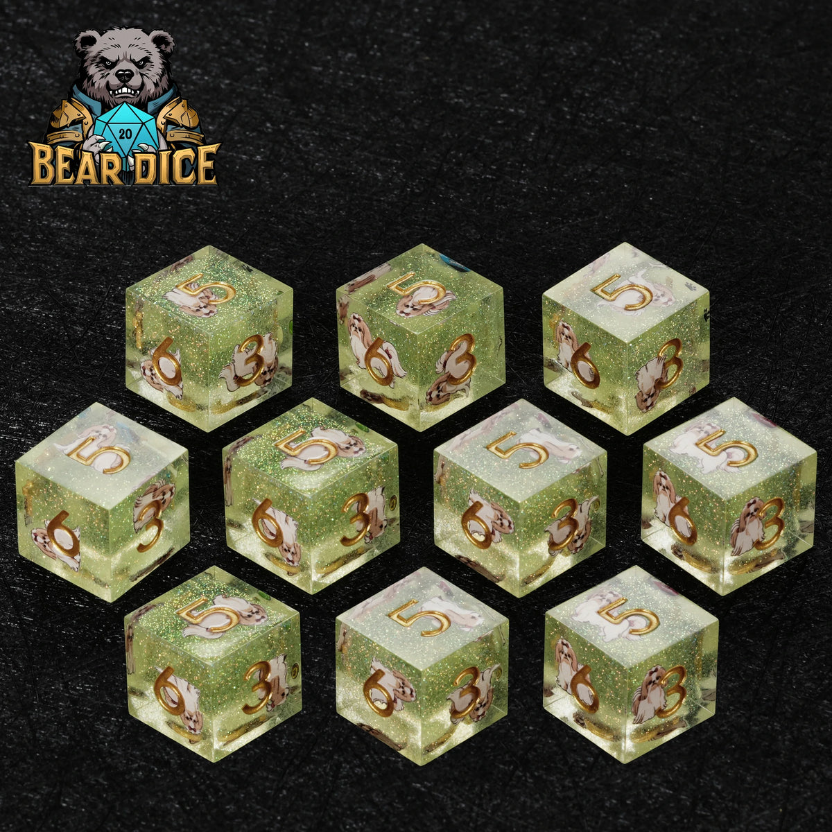 Shih Tzu Resin D6 Dice Set – Glitter – alternate product view