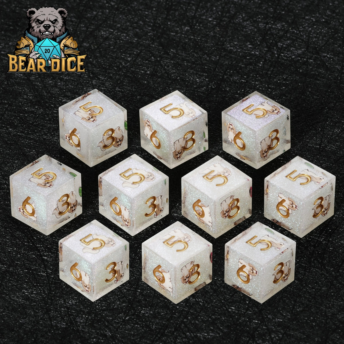 Shih Tzu Resin D6 Dice Set – Glitter – Personalized Design 1