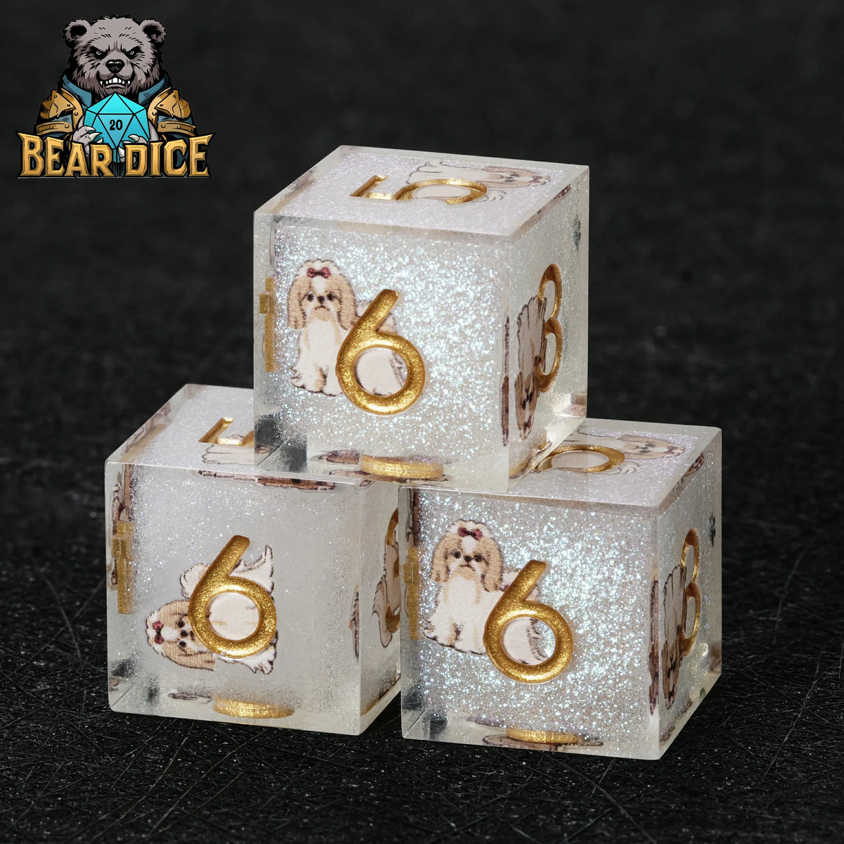 Shih Tzu Resin D6 Dice Set – Glitter – Personalized Design 1 – alternate product view