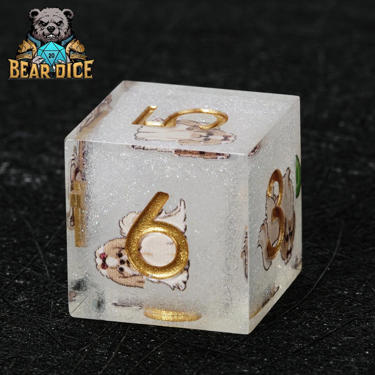 Shih Tzu Resin D6 Dice Set – Glitter – Personalized Design 1 – alternate product view