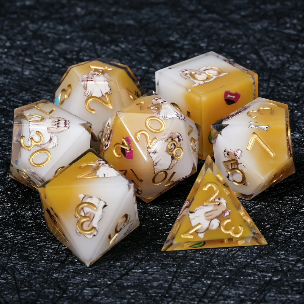 Shih Tzu Resin D&D Dice Set – Gold Numbers