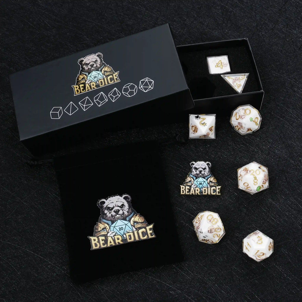 Shih Tzu Resin DND Dice Set – Kickstarter Dice – Sharp-Edged Shih Tzu DND Dice Set with a Black Sponge-Lined Dice Box