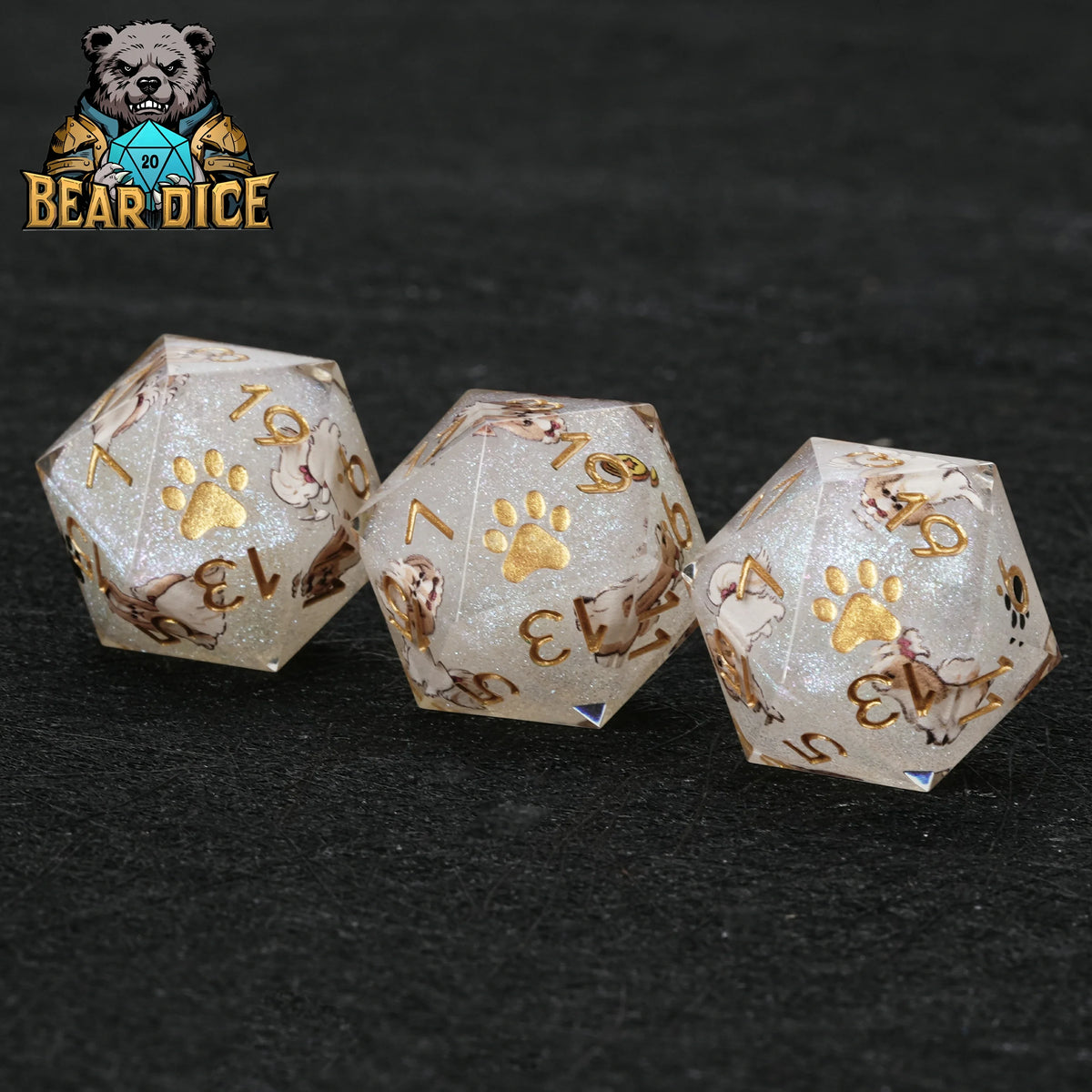 Shih Tzu Resin Sharp Edge Dice Set – Gold Numbers
