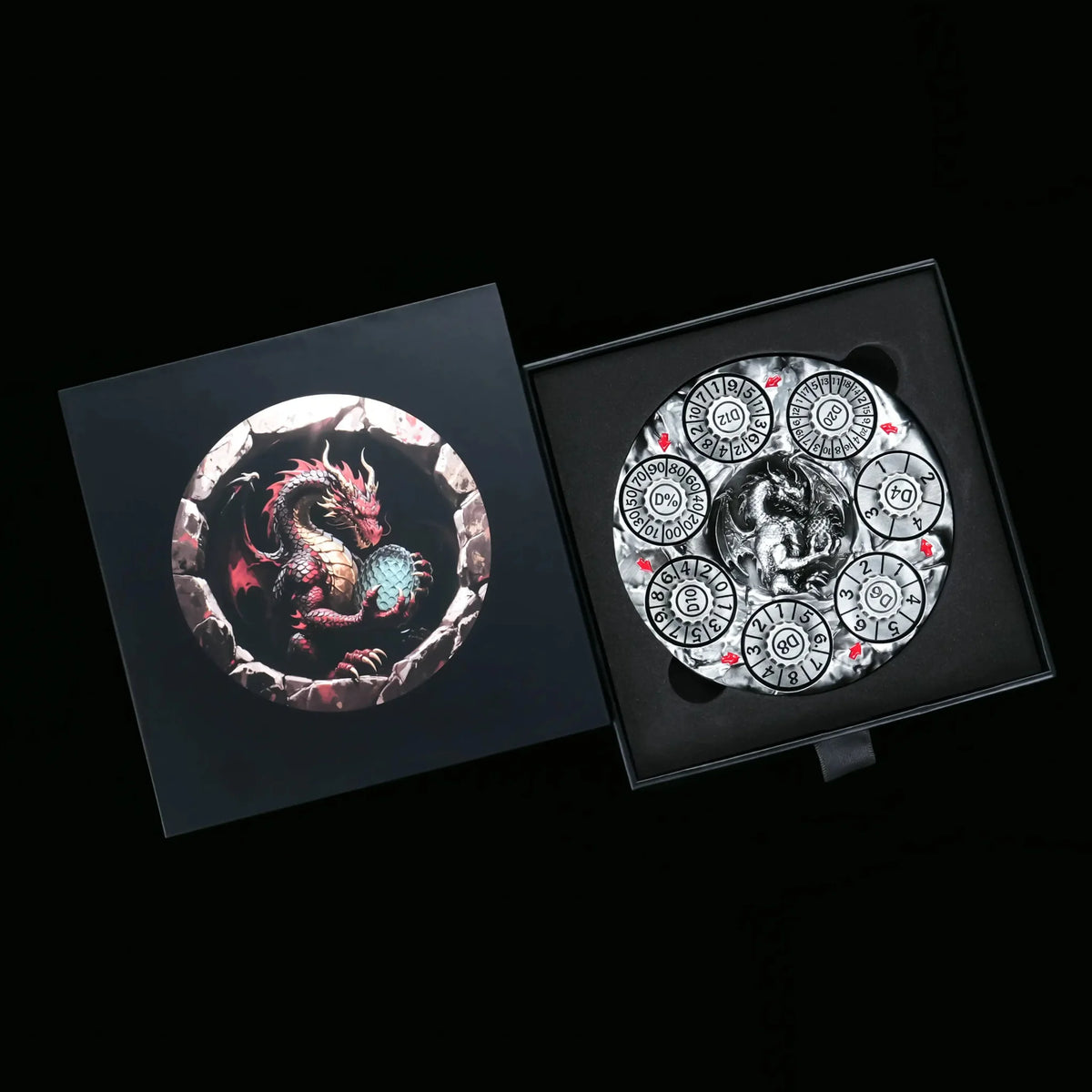 Dragon Metal Spinner Dice Set – Relief – Unique Dice Spinner: Silver 7-in-1 Metal 3D Embossed Dragon DND Spinner Dice