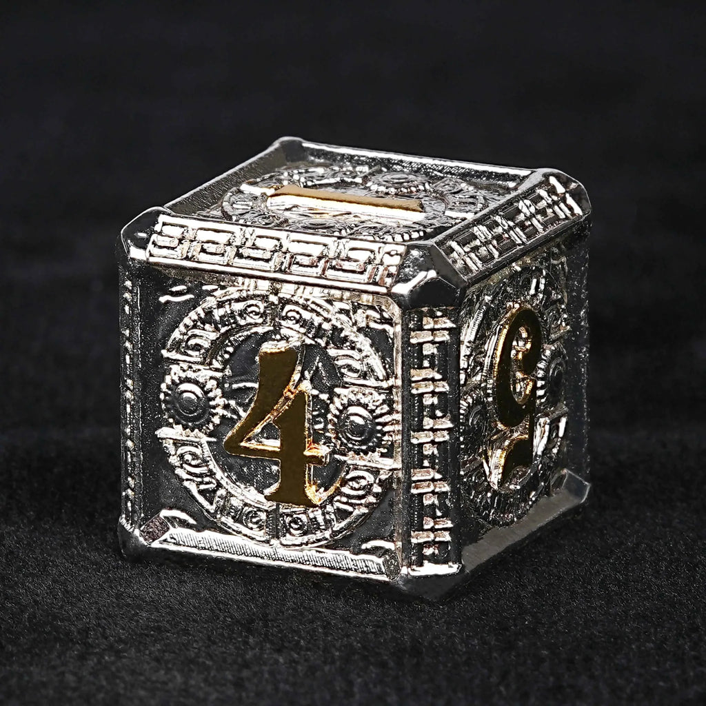 Silver Gold Greek Metal DND Dice Set – Silver and Gold Greek Style Metal DND Dice Set