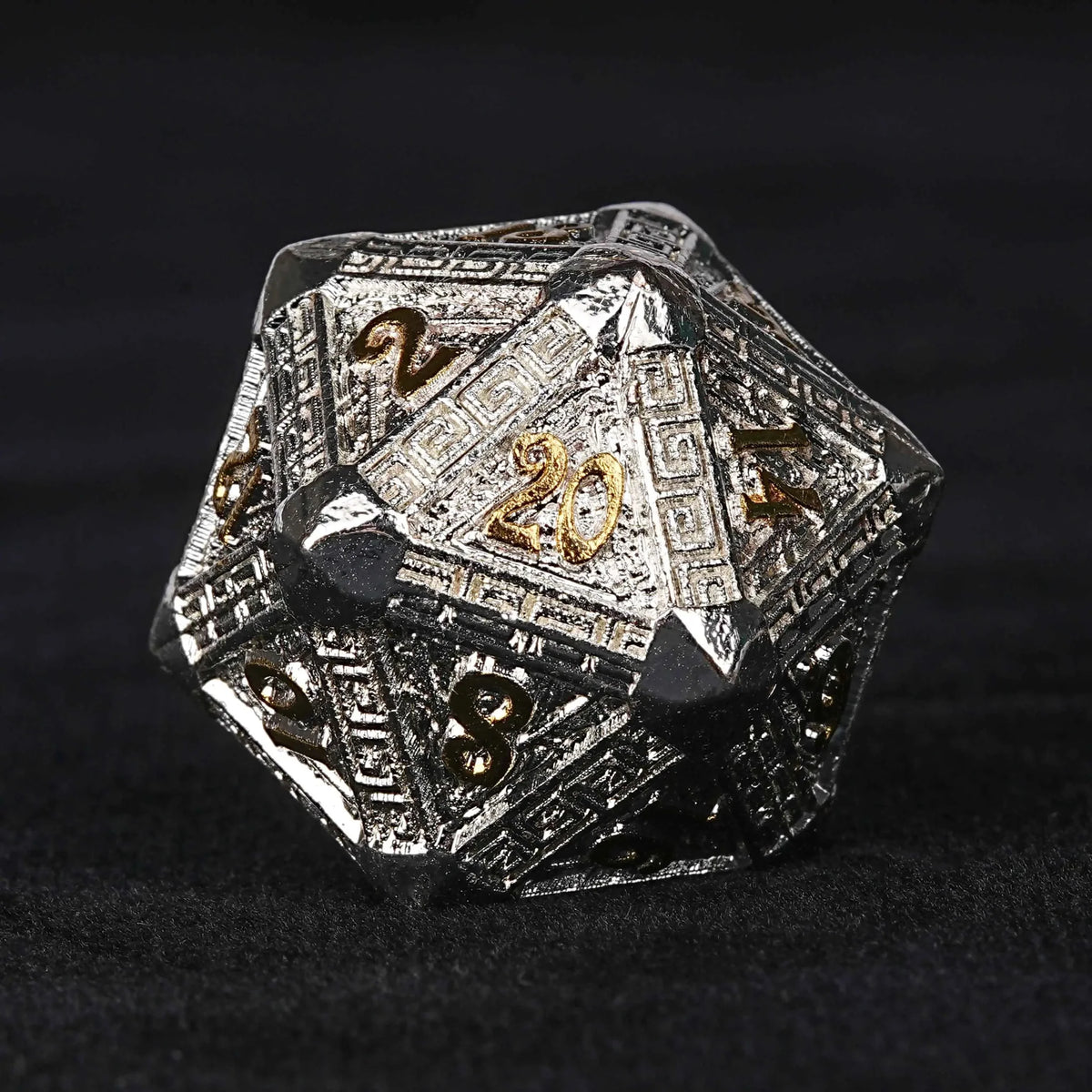 Silver Gold Greek Metal DND Dice Set – Silver and Gold Greek Style Metal DND Dice Set