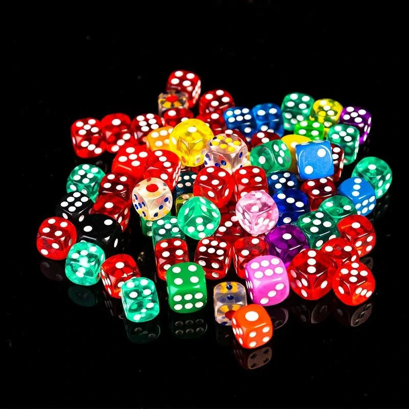 Six Sided Acrylic D6 Dice Set – White Pips – Single - color acrylic rounded transparent 6 - sided dice set (10 x D6