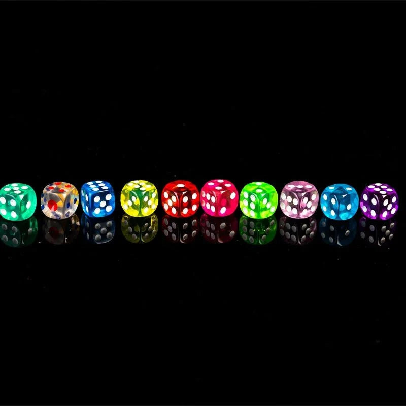 Six Sided Acrylic D6 Dice Set – White Pips – Single - color acrylic rounded transparent 6 - sided dice set (10 x D6