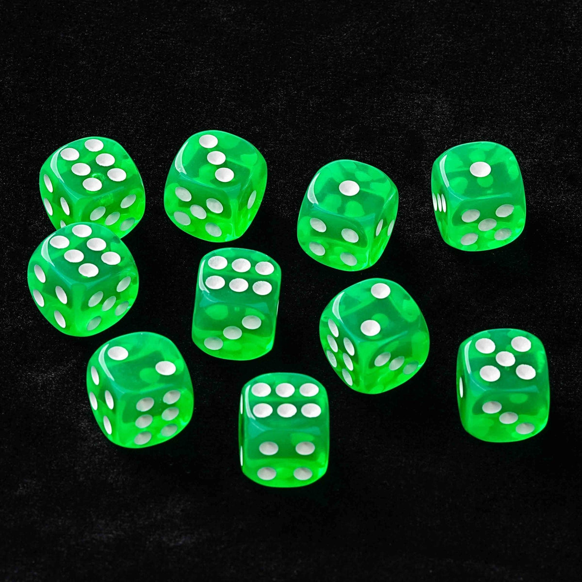 Six Sided Acrylic D6 Dice Set – White Pips – Single - color acrylic rounded transparent 6 - sided dice set (10 x D6