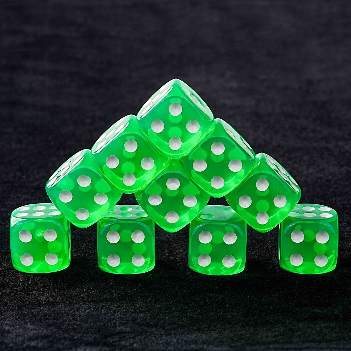 Six Sided Acrylic D6 Dice Set – White Pips – Single - color acrylic rounded transparent 6 - sided dice set (10 x D6