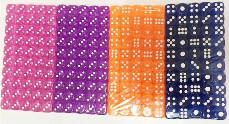 Six Sided Acrylic D6 Dice Set – White Pips – Single - color acrylic rounded transparent 6 - sided dice set (10 x D6