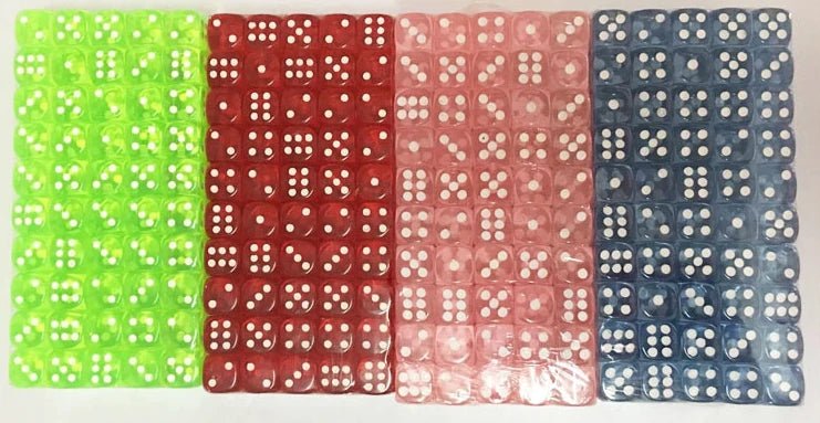 Six Sided Acrylic D6 Dice Set – White Pips – Single - color acrylic rounded transparent 6 - sided dice set (10 x D6