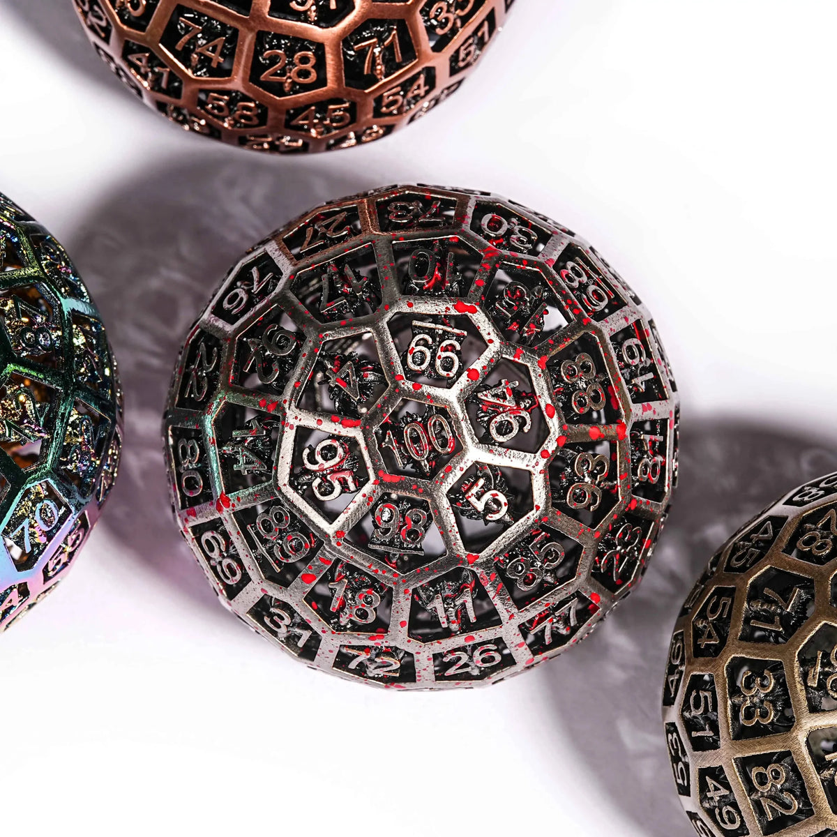 Skeleton Metal D100 Dice – 50mm Spherical Skeleton Bloodstain Creative D100 Metal Dice
