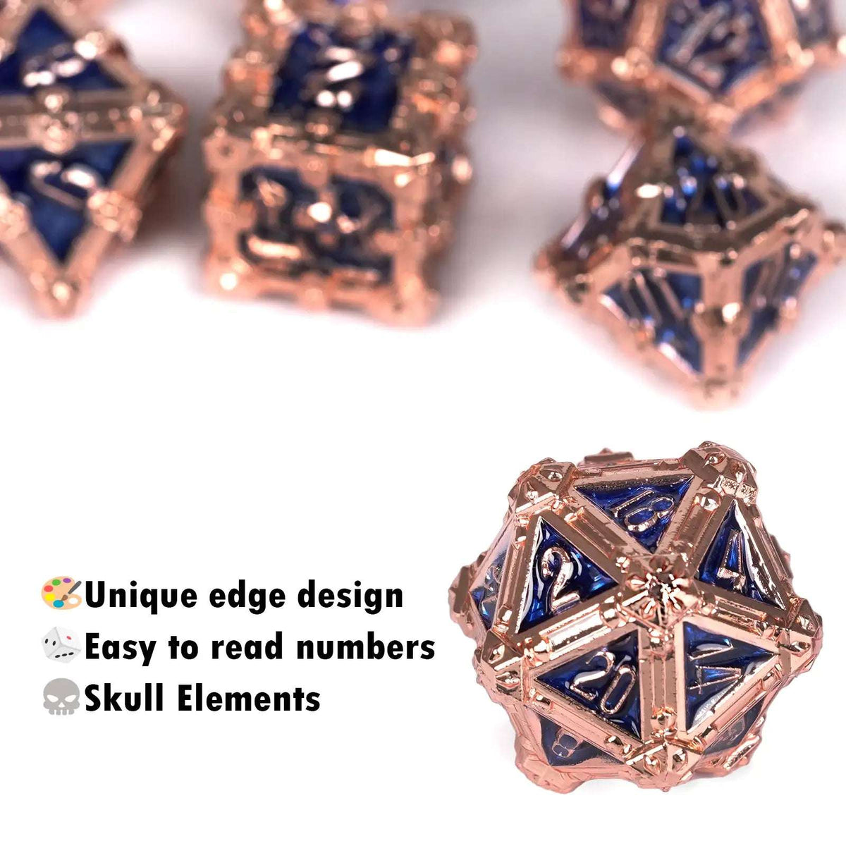 Skeleton Metal DND Dice Set – Dark Gothic – Mysterious dark gothic skeleton series metal dnd dice set