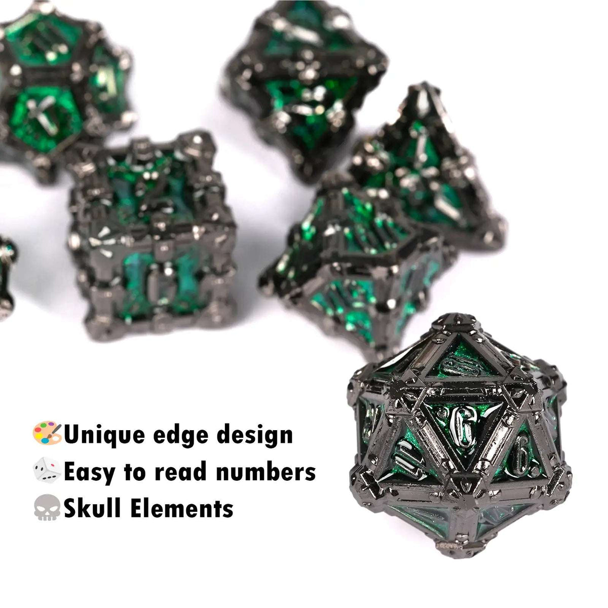 Skeleton Metal DND Dice Set – Dark Gothic – Mysterious dark gothic skeleton series metal dnd dice set