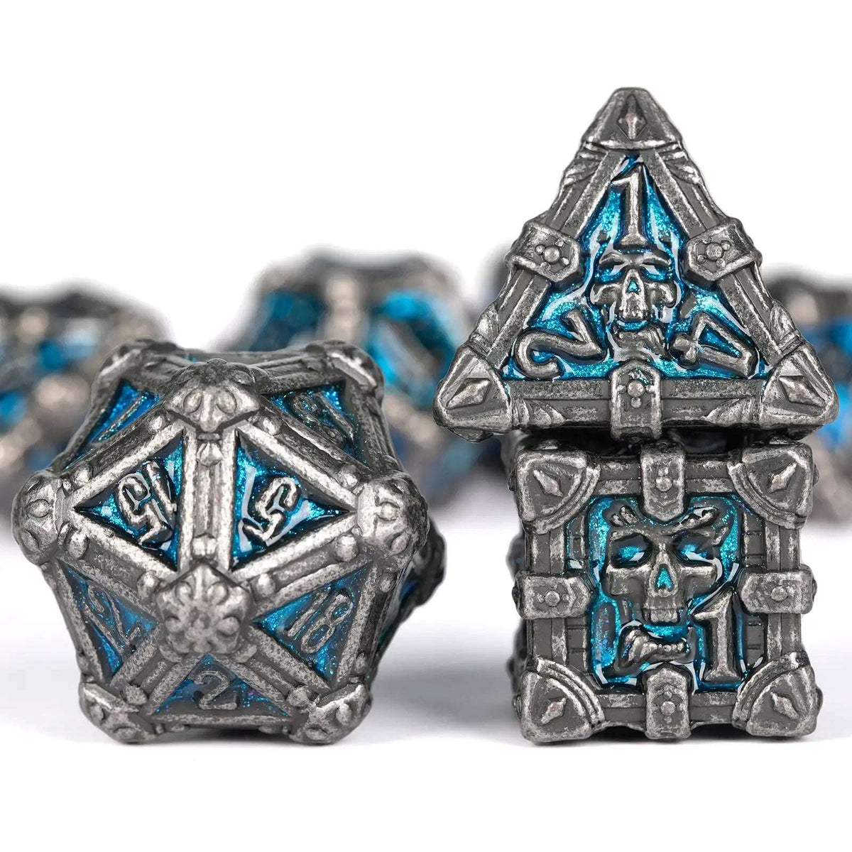 Skeleton Metal DND Dice Set – Dark Gothic – Mysterious dark gothic skeleton series metal dnd dice set
