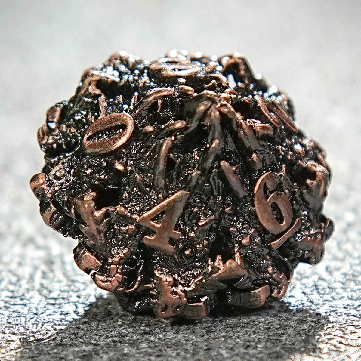 Skeleton Metal DND Dice Set – Dragon Head – Copper Metal Hollow 3D Dragon Head D10 Dice