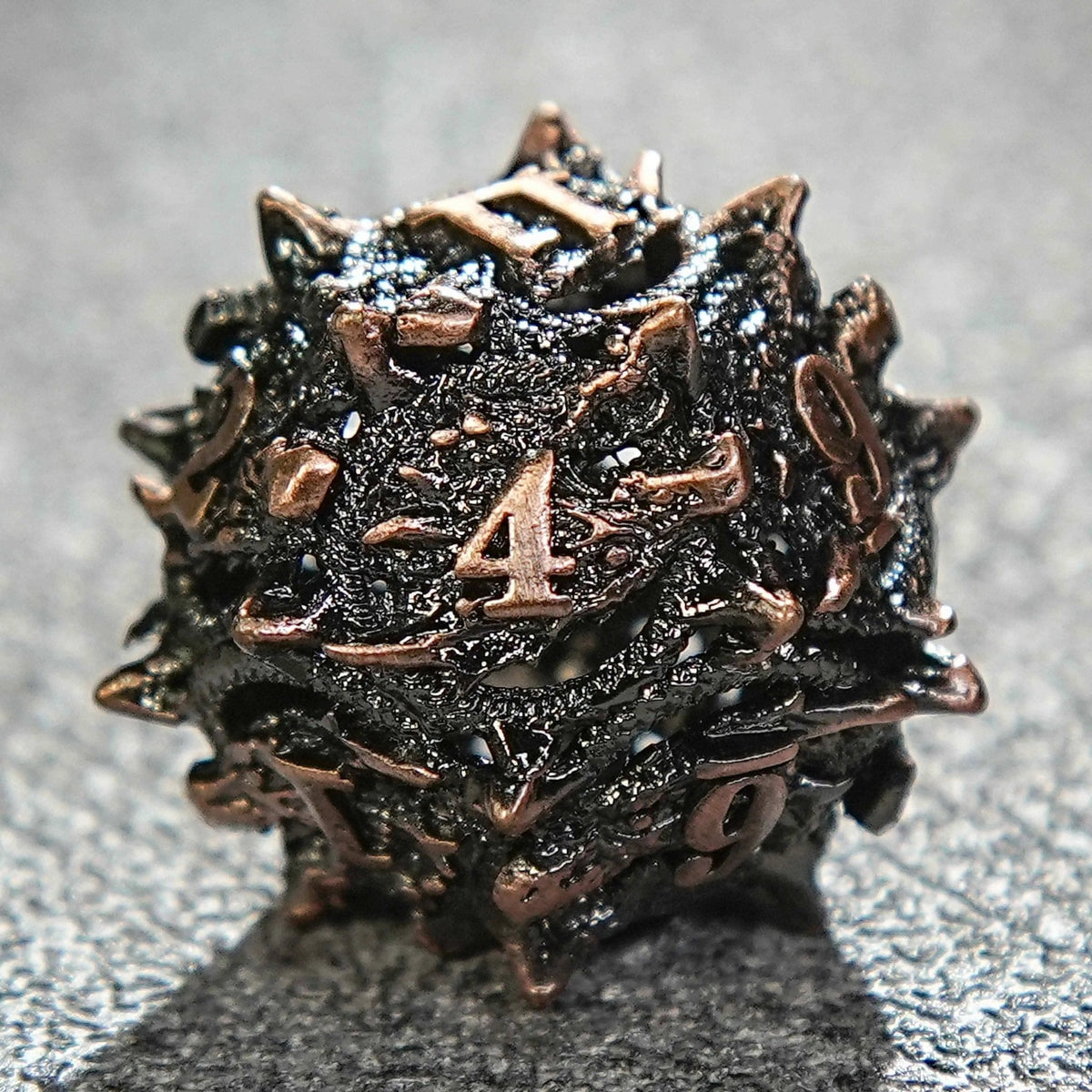 Skeleton Metal DND Dice Set – Dragon Head – Copper Metal Hollow 3D Dragon Head D12 Dice