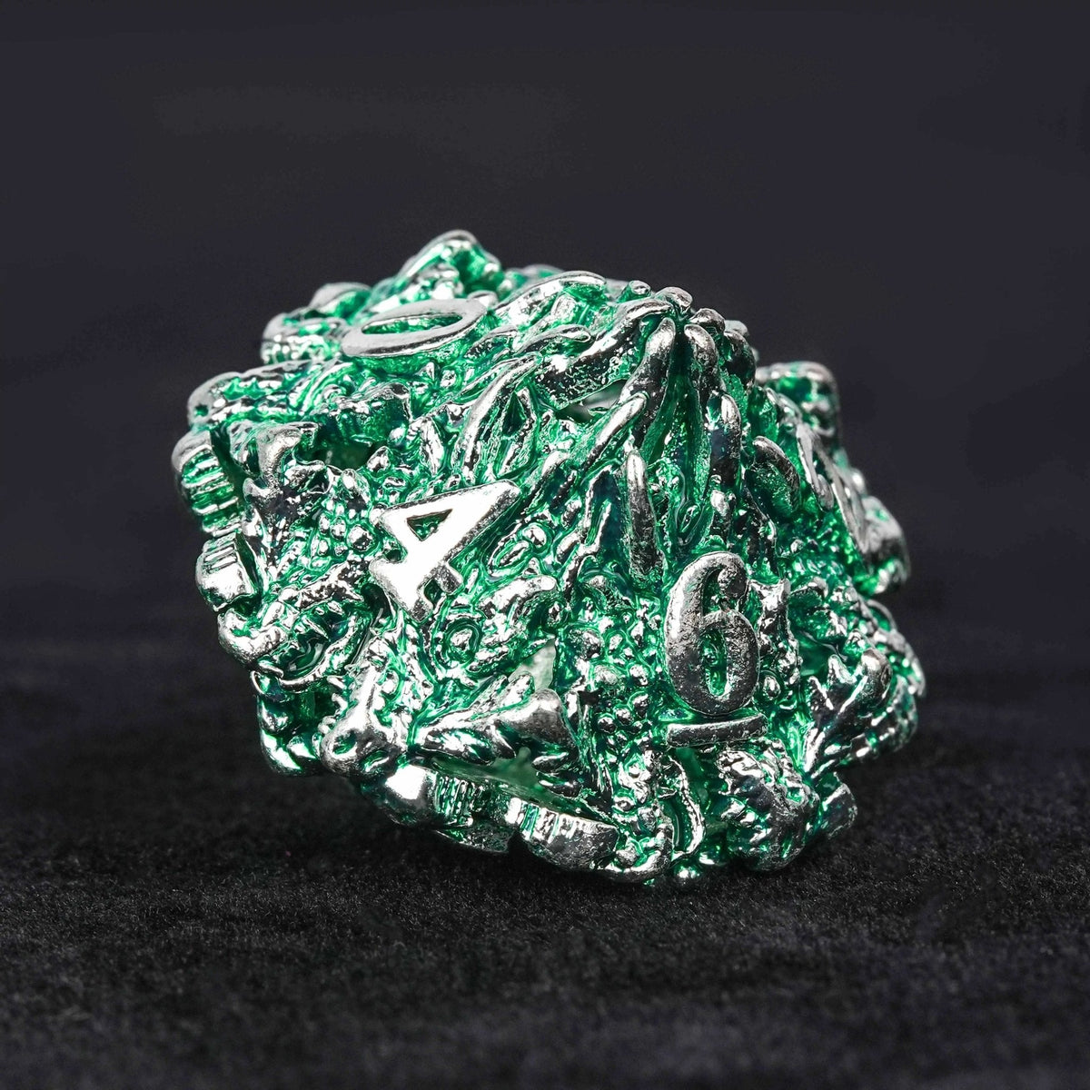 Skeleton Metal DND Dice Set – Multi Sided – Irregular Skeleton Metal Dragon Polyhedron DND Dice Set + Silver Green