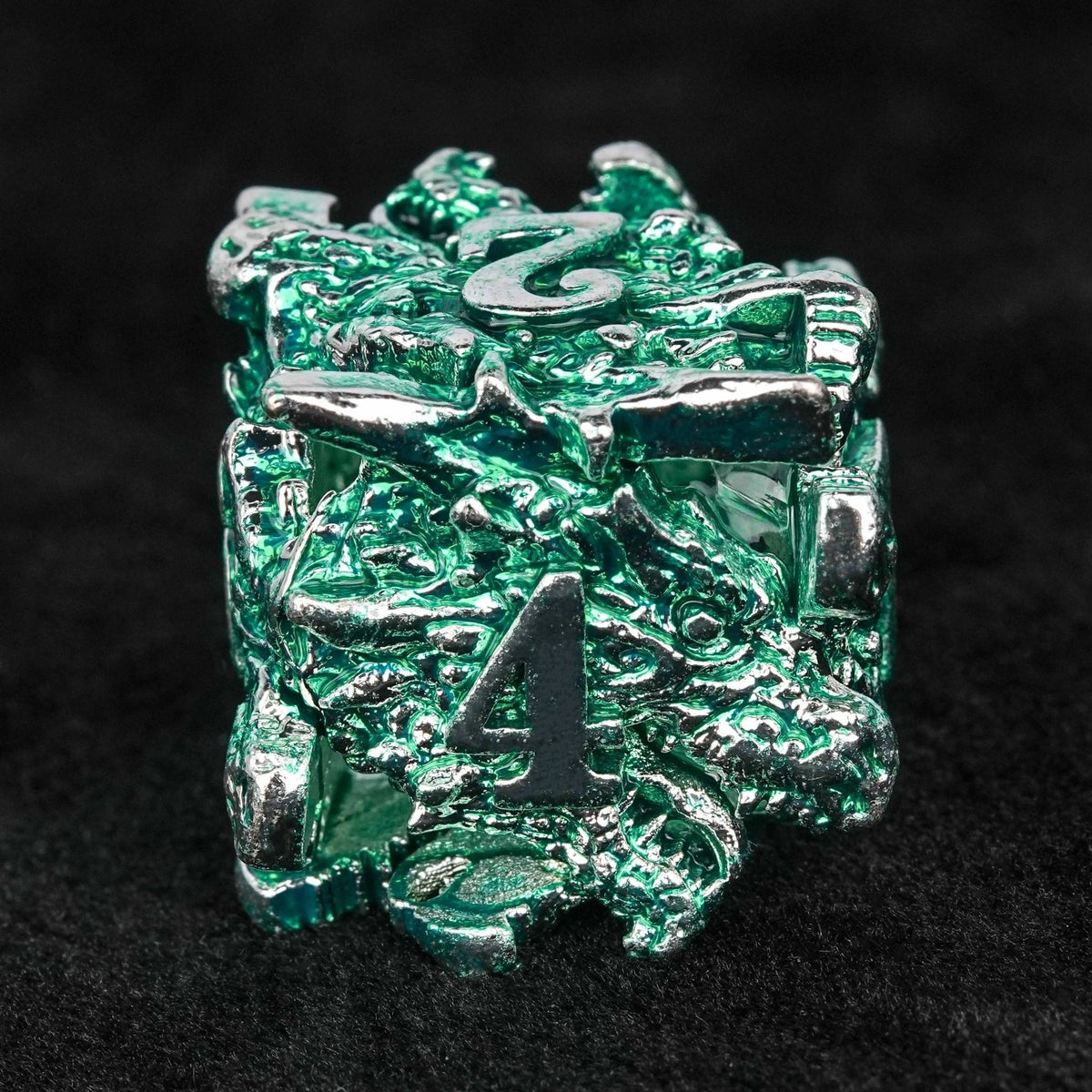 Skeleton Metal DND Dice Set – Multi Sided – Irregular Skeleton Metal Dragon Polyhedron DND Dice Set + Silver Green