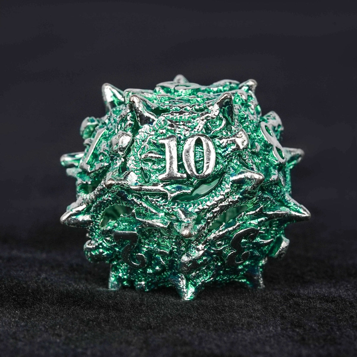 Skeleton Metal DND Dice Set – Multi Sided – Irregular Skeleton Metal Dragon Polyhedron DND Dice Set + Silver Green