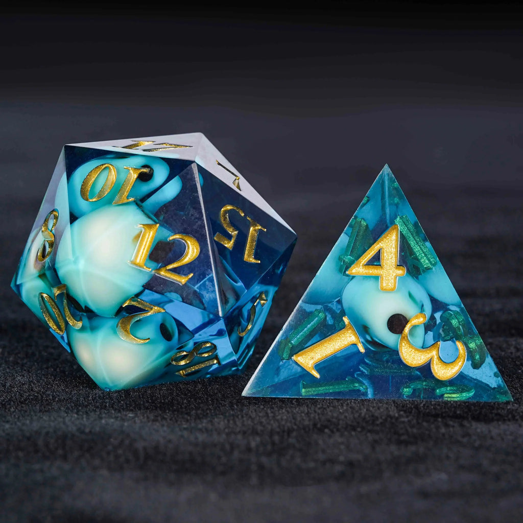 Skeleton Nightmare Resin DND Dice Set – Gold Numbers – Skeleton Nightmare - Blue Resin DND Dice Set + Gold Numbers