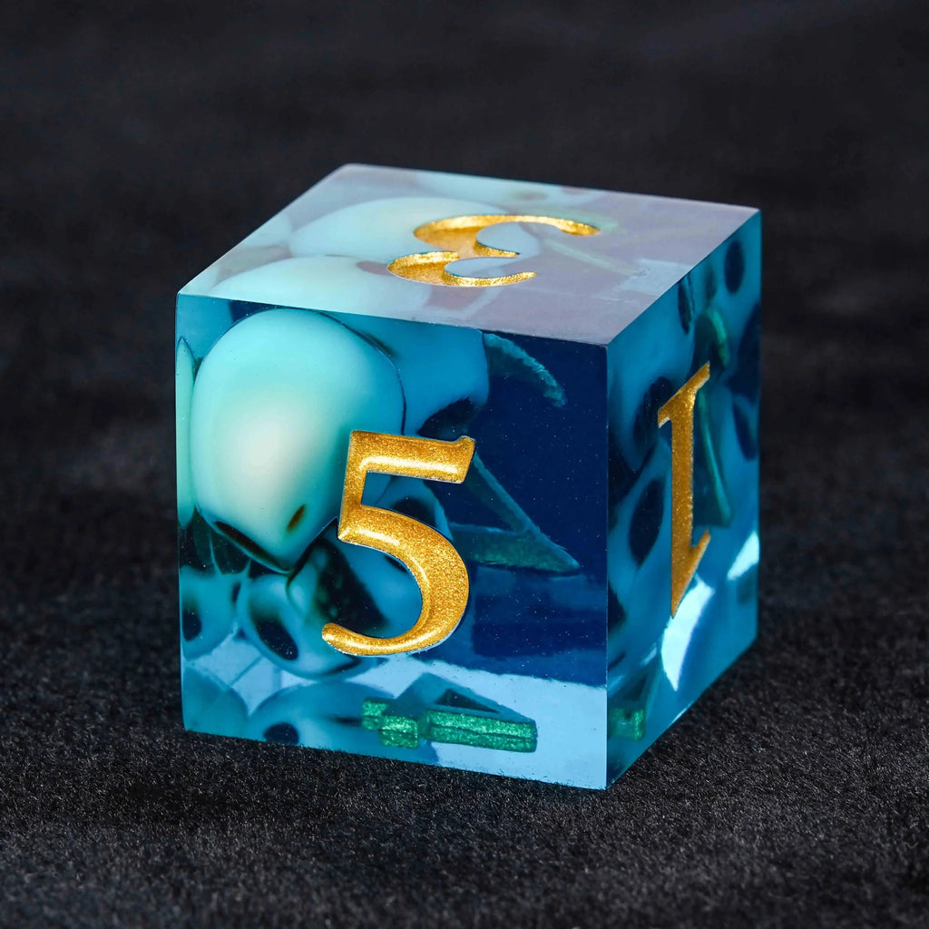 Skeleton Nightmare Resin DND Dice Set – Gold Numbers – Skeleton Nightmare - Blue Resin DND Dice Set + Gold Numbers