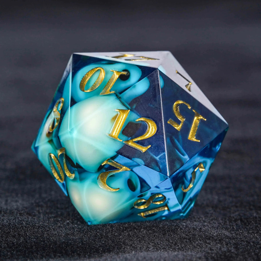 Skeleton Nightmare Resin DND Dice Set – Gold Numbers – Skeleton Nightmare - Blue Resin DND Dice Set + Gold Numbers