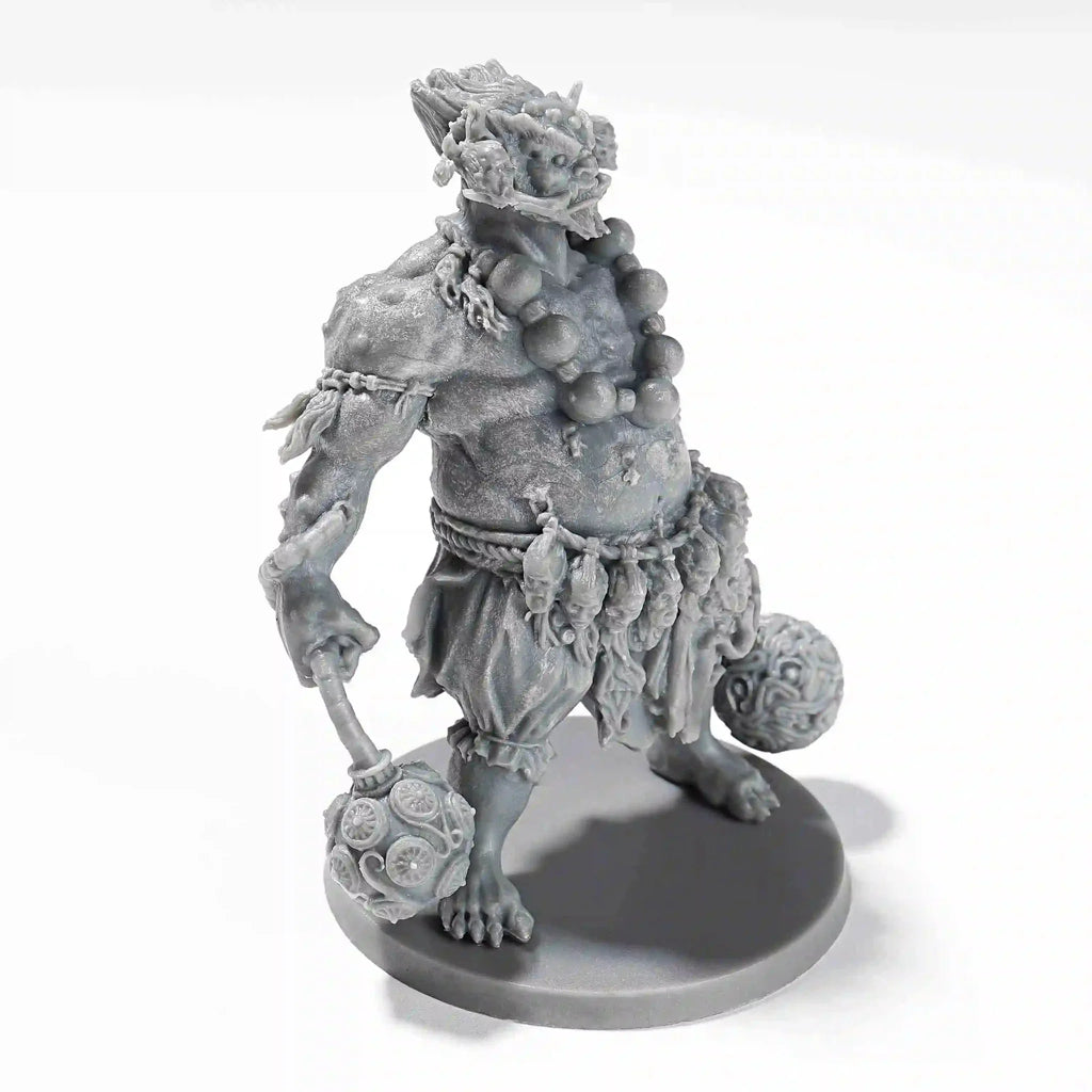 Skeleton RPG Miniature – Tabletop Model – 3D printed RPG skull dual-bola Hercules model shown sideways, with a round