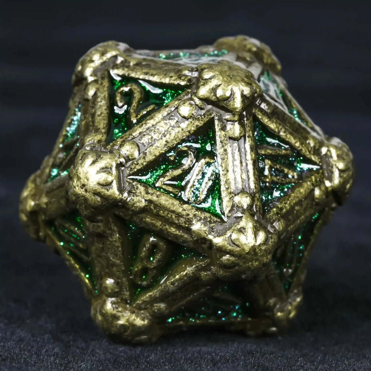 Skull Metal DND Dice Set – Antique Bronze Fluorescent Green Skull Metallic DND D20 Dice