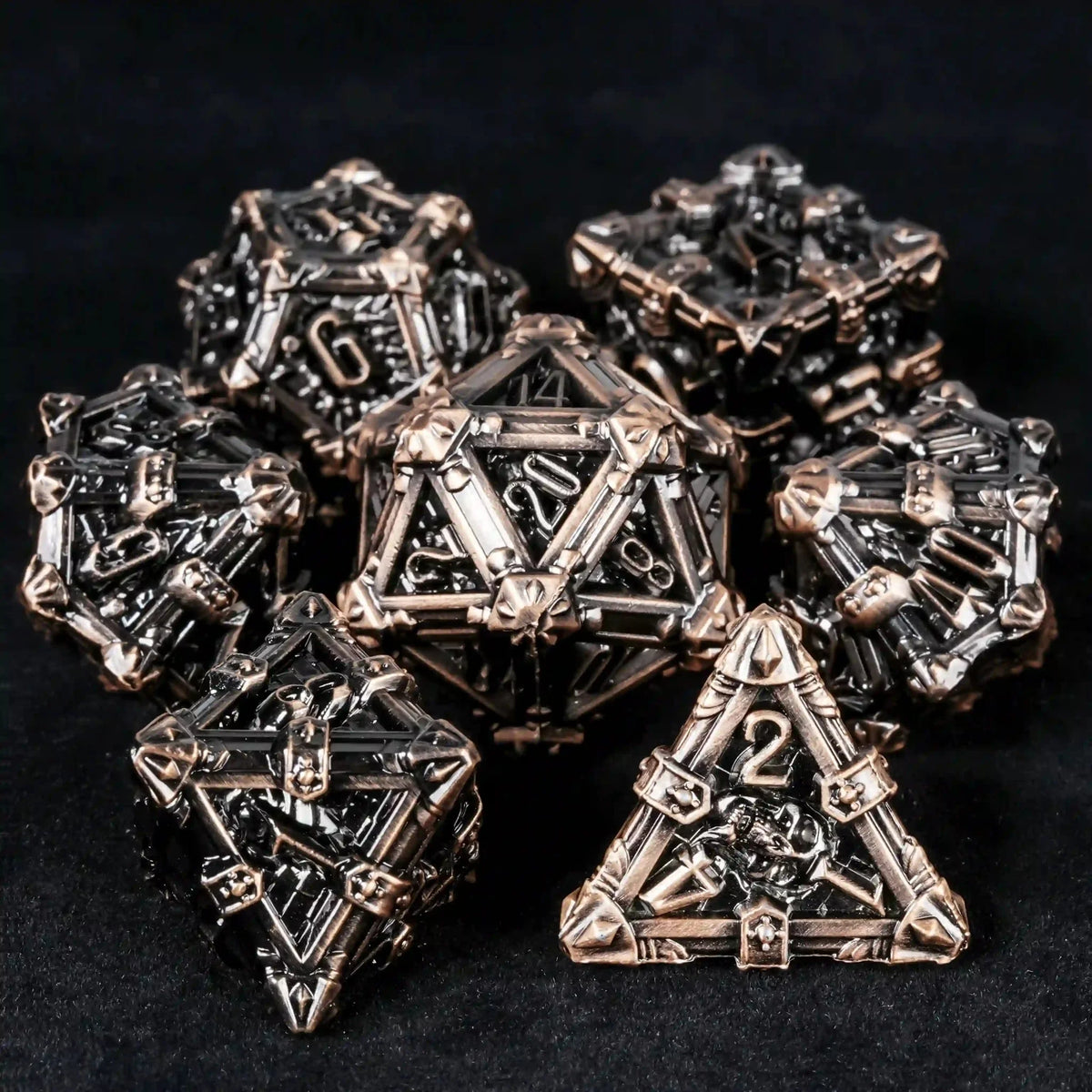 Skull Metal DND Dice Set – Red Copper Skull DND Dice Set