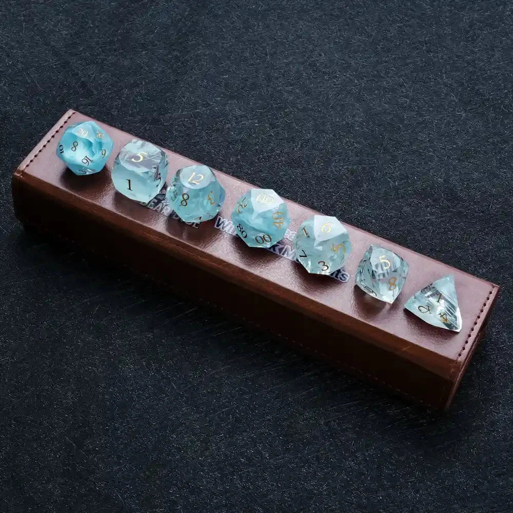 Sky Gemstone DND Dice Set – DND Dice | Diamond - Cut Sky Blue Glass Gemstone Dice Set