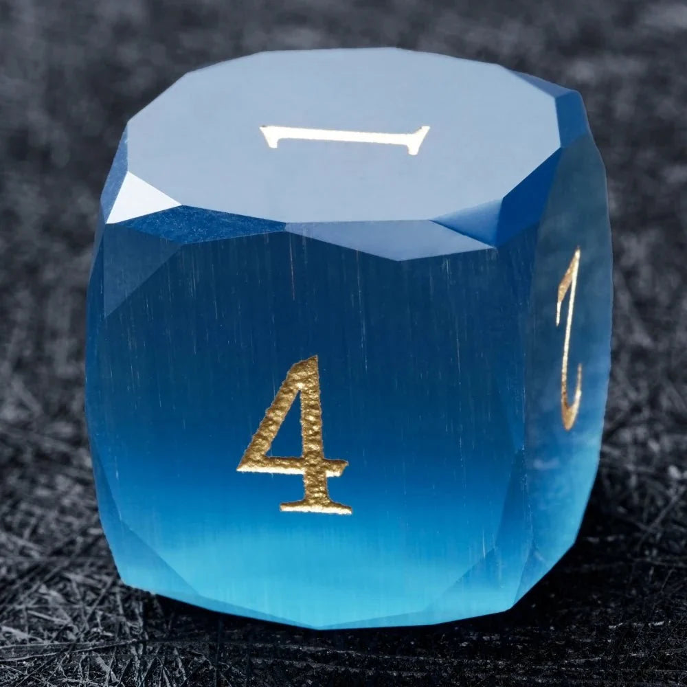 Sky Gemstone DND Dice Set – Gold Numbers – DND Dice | Diamond Polyhedron Sky Blue Glass Gemstone Dice Set with Gold Font