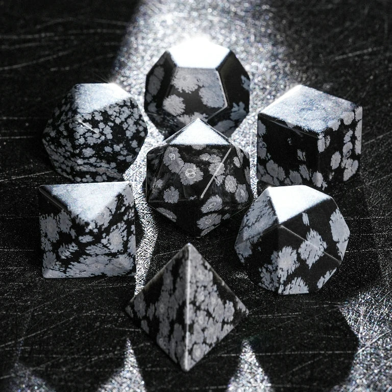 Snowflake Obsidian Gemstone RPG Dice Set – alternate product view