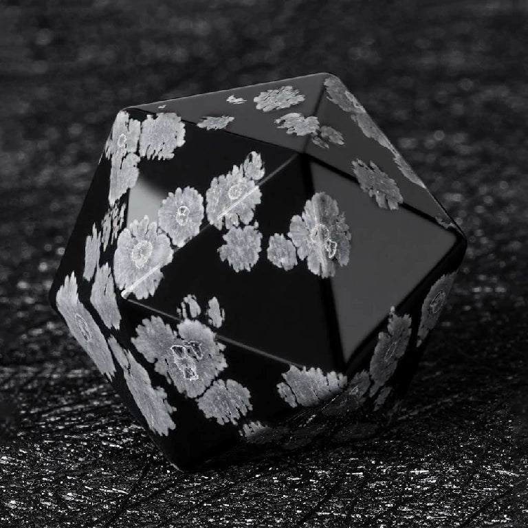Snowflake Obsidian Gemstone RPG Dice Set